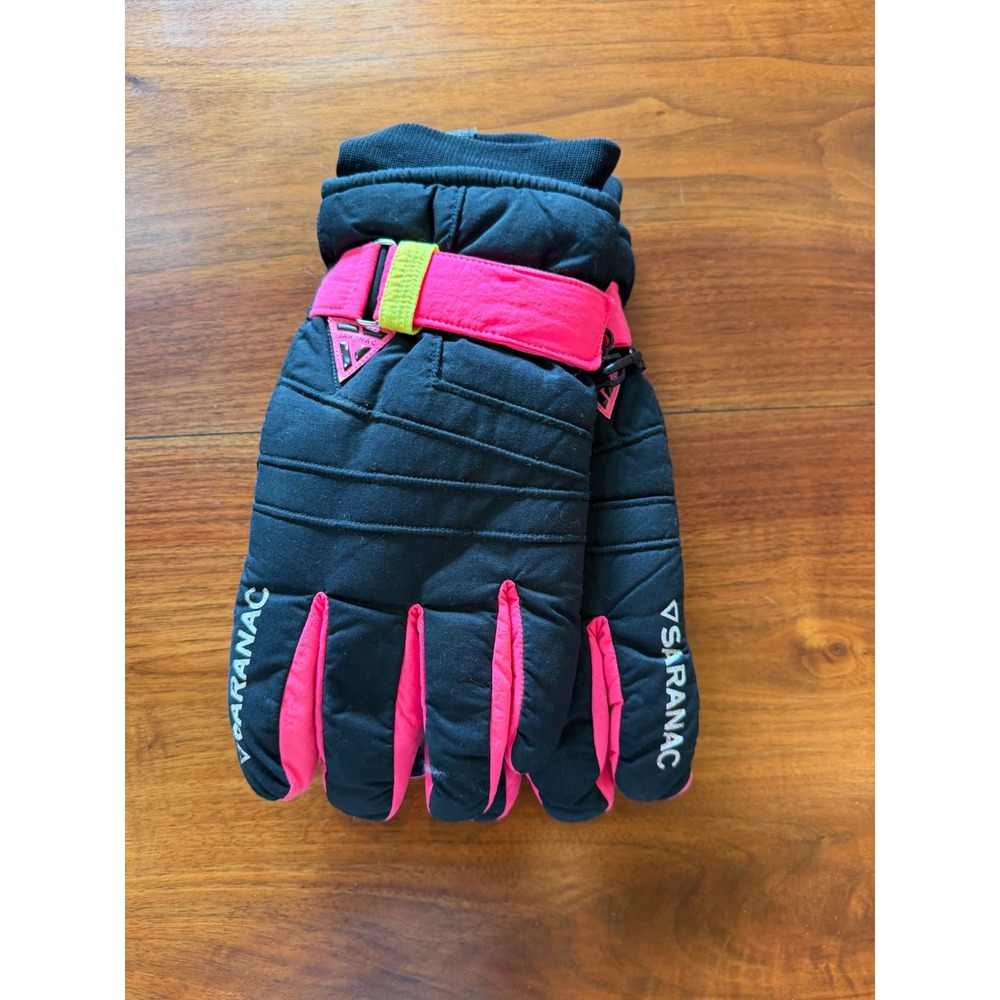 Vintage Saranac Water Bloc Mens L Ski Gloves Black Neon Pink Retro Snowboard